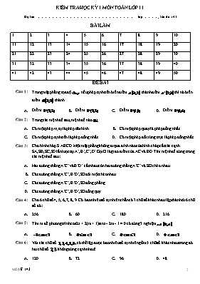 Kiểm tra trắc nghiệm học kỳ 1 môn Toán lớp 11